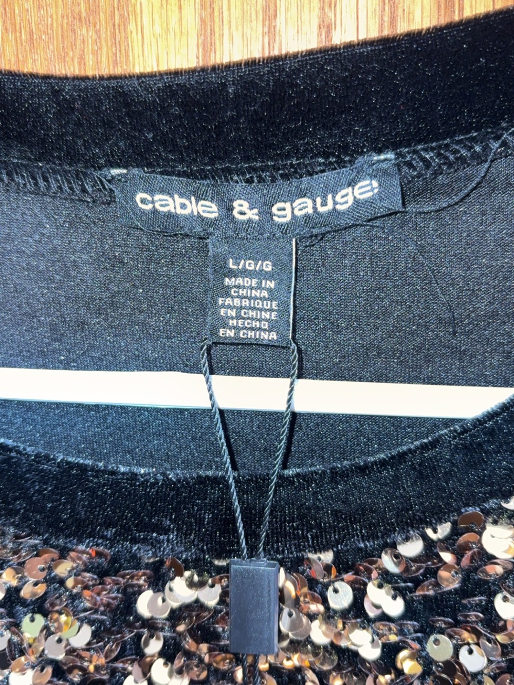 Cable & Gauge Black Velvet Sequin Front Pullover with Gold Accents - Picture 2 of 4